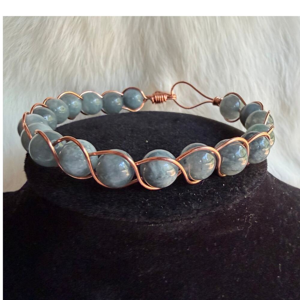 Gray Jade copper bracelet handmade braided